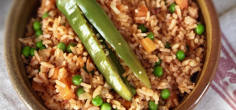 Mexican red rice with vegetables - banner image