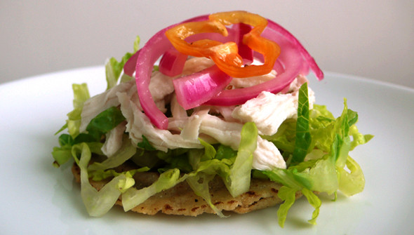 Chicken  panuchos with pickled pink onions - banner image