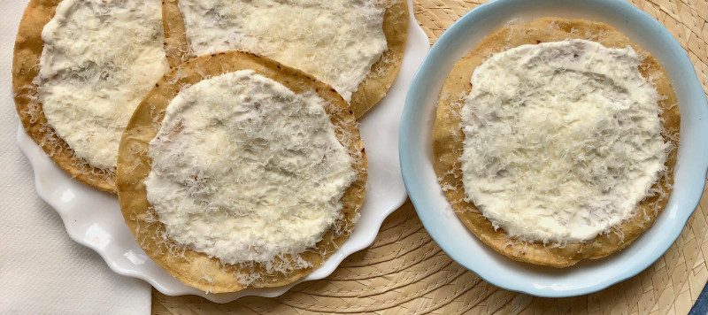 Tostadas with crema and cheese for pozole - thumbnail image