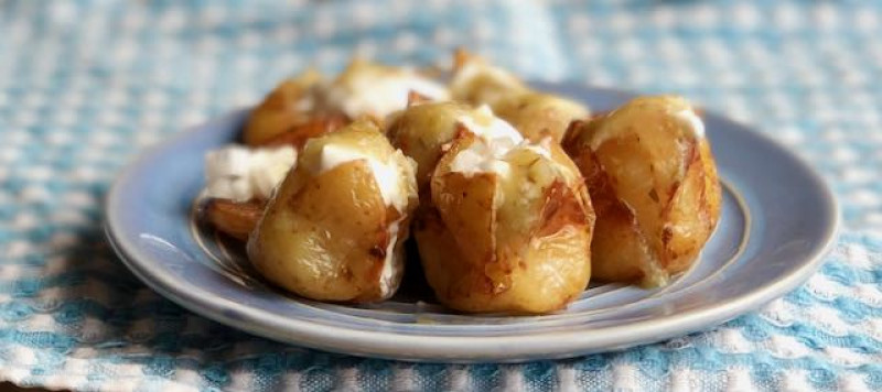 Potato Tostones with Sour Cream and Tomatillo Salsa - thumbnail image