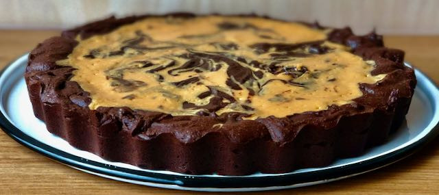 Cajeta Cream Cheese Brownie Tart - banner image